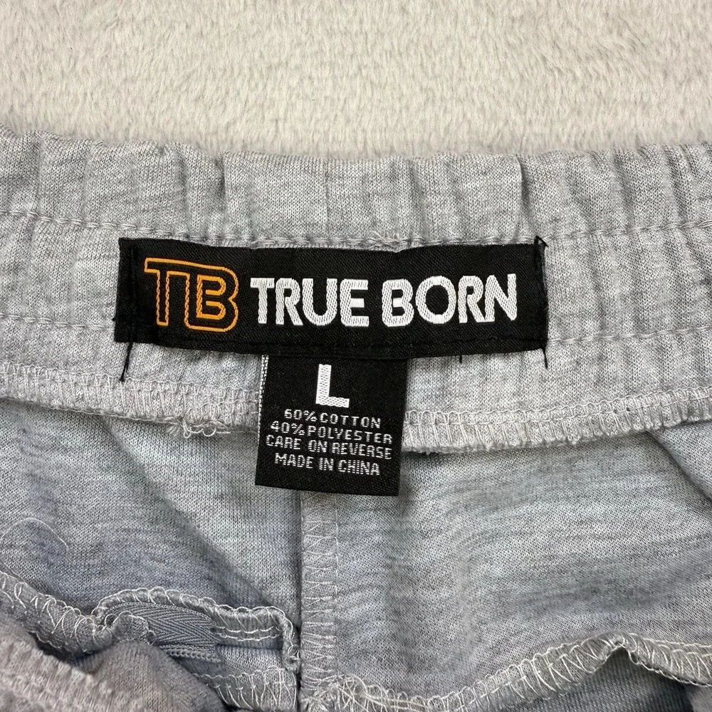 True Born Shorts Mens Large Gray Drawstring Athletic Knit Lounge Pockets